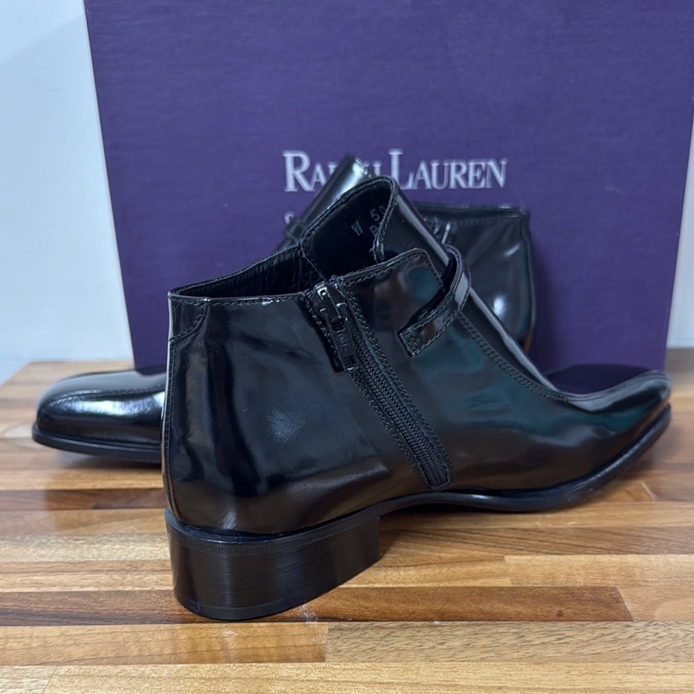 Ralph Lauren Purple Label Black Ankle Boots with Polished Leather - Picture 4 of 9
